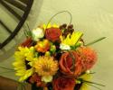Sunflowers, dahlia's, roses,freesia, ranunculus, brown hypericum and greenery