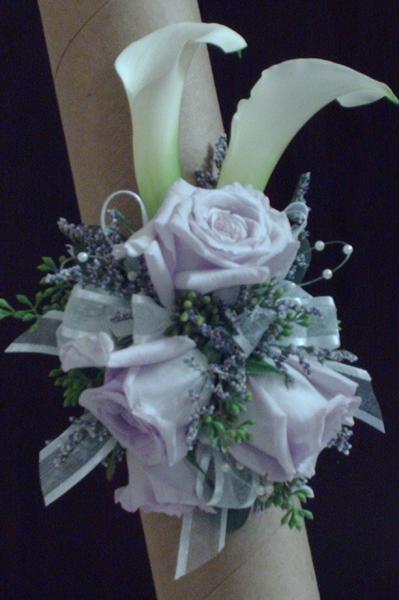 Calla lilly and lavender Rose Wrist Corsage