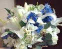 Blue and White Brides Bouquet wrapped in Burlap