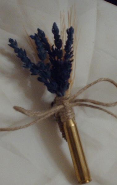 Dried lavender, wheat, twine attached to a rifle shell