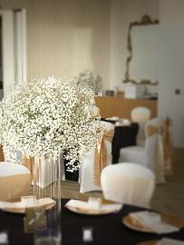 A simple babies breath centerpiece.