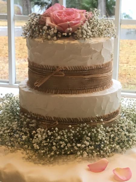 Light Pink Rose and Baby's Breath Cake Decorations