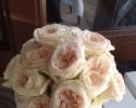 Elegant hand-tied garden rose bouquet with ivory satin ribbon